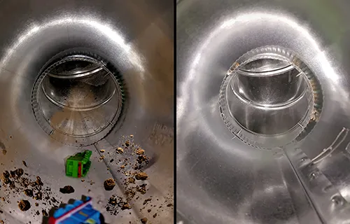 Inside an air duct before and after an Alpine cleaning Inside an air duct before and after an Alpine cleaning